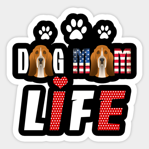 Basset Hound Mom Life Patriotic America 4Th Of July Sticker by schaefersialice